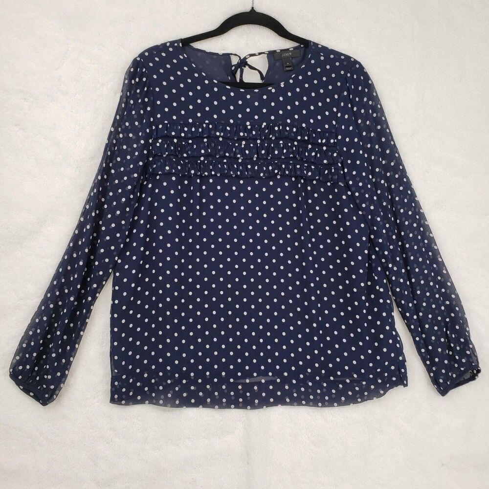 J Crew Shirt Womens 6 Silk Polka Dot Ruffle Long Sleeve F4736 Top